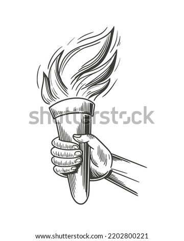 Human Hand holding a torch. Vector vintage Illustration