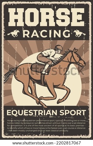 Retro vintage illustration vector graphic of Horse Racing Equestrian Sport fit for wood poster or signage Royalty-Free Stock Photo #2202817067