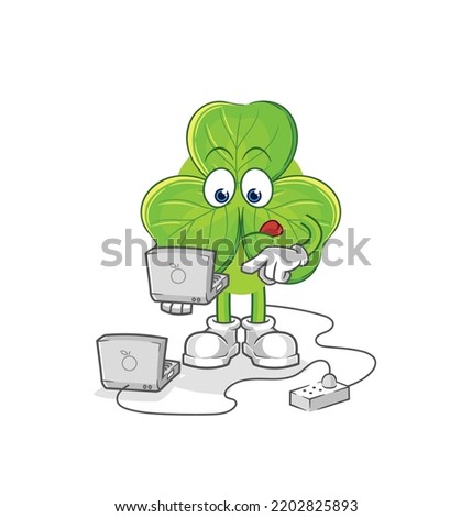 the clover with laptop mascot. cartoon vector