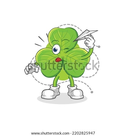 the clover with paper plane character. cartoon mascot vector