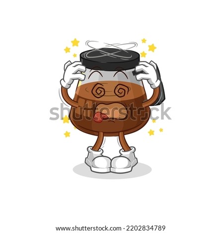 coffee machine dizzy head mascot. cartoon vector