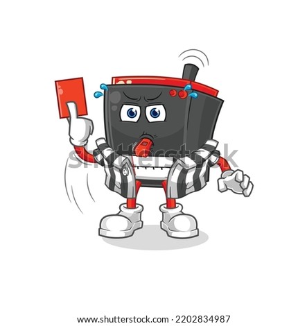 radio referee with red card illustration. character vector