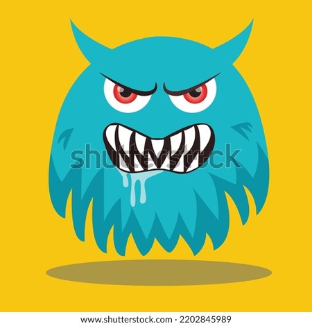 cartoon hairy and horned monster with nasty face. vector. illustration Royalty-Free Stock Photo #2202845989