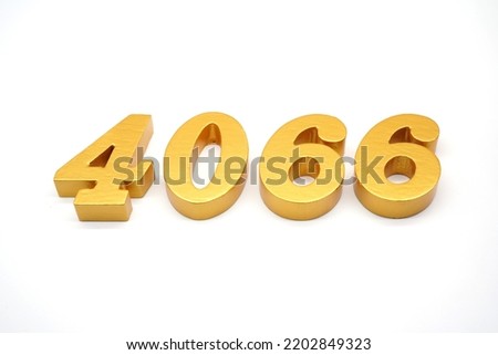  Number 4066 is made of gold-painted teak, 1 centimeter thick, placed on a white background to visualize it in 3D.                                