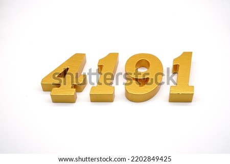  Number 4191 is made of gold-painted teak, 1 centimeter thick, placed on a white background to visualize it in 3D.                                