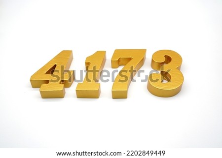   Number 4173 is made of gold-painted teak, 1 centimeter thick, placed on a white background to visualize it in 3D.                                    