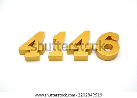  Number 4146 is made of gold-painted teak, 1 centimeter thick, placed on a white background to visualize it in 3D.                                   