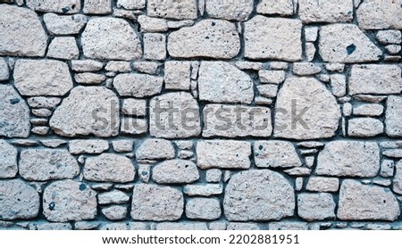 Age-old Blue Block Wall or Ceiling. Ancient Civilization Antique Brickwall surface Old Cement Stone Building Background