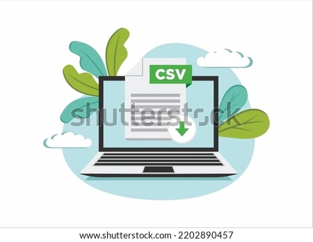 Download CSV icon file with label on laptop screen. Downloading document concept. Banner for business