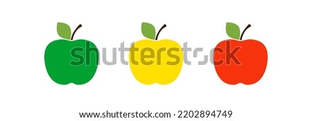 Apple of different varieties, green, yellow and red on a white background. Set of icons.