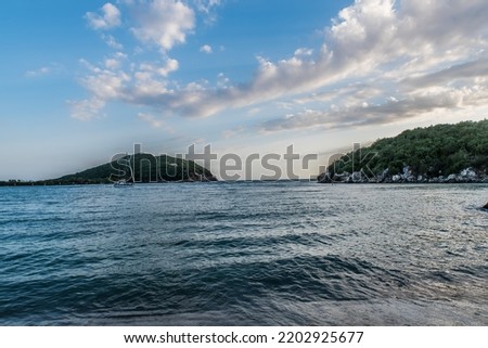 Ammoudia beach just before the sunset with beautiful colors on a summer day, Preveza, Epirus, Greece