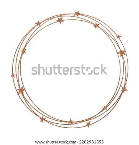 Wreath of golden lines and stars. Watercolor illustration. Isolated on a white background. For design sticker, print on clothes, postcards.