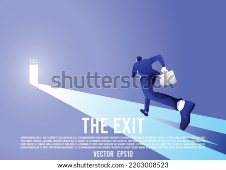 businessman is running to the exit, successfully way to avoid problem. leaving situation and find a new ways. business concept flat style. vector illustration. Royalty-Free Stock Photo #2203008523