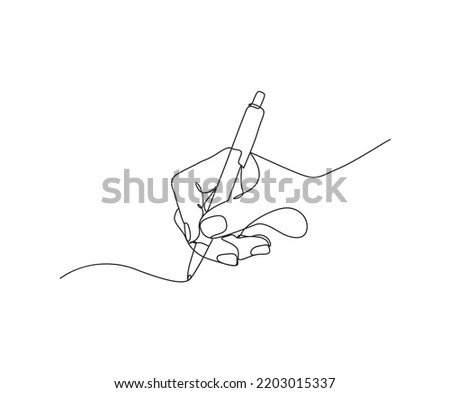 One line hand writing continuous line drawing hand with pen line art illustration  Royalty-Free Stock Photo #2203015337