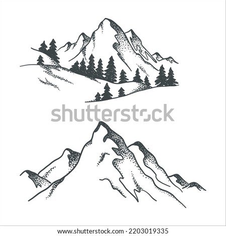 Vector Set Of Rocky Mountains Illustration Isolated On White Background