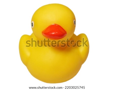 Yellow duck doll on white background.