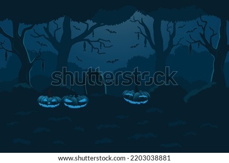 scary pumpkins background in the foggy forest for halloween background