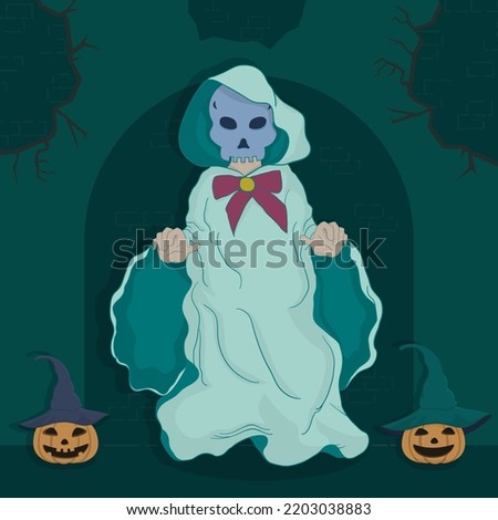 someone wearing a halloween costume with a skull mask and ghost suit for halloween graphic source
