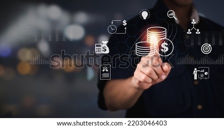 Budget and financial planning concept including a management or executive CFO estimating the company's yearly income and costs. Corporate finance and the annual strategy plan Royalty-Free Stock Photo #2203046403