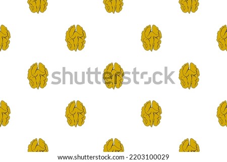 A seamless pattern of walnuts in ochre. Minimalist vector illustration. For background, decoration, food packaging, textile, designs, logos, posters, prints