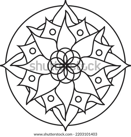 Mandala art.Black and white mandala design and Geometric pattern in form of mandala for Coloring book pages,Relaxation and Meditation,Henna,Mehndi,Tattoo,Vector illustration,Oriental decoration style.