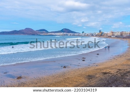 Las Canteras Beach at Gran Canaria, Canary islands, Spain. Royalty-Free Stock Photo #2203104319