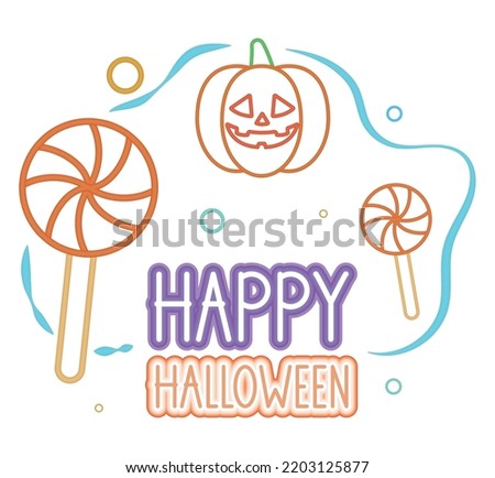 halloween lettering and candies over white