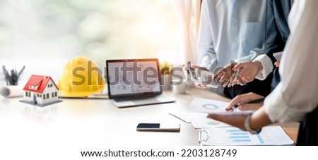 Construction and structure concept of engineer working meeting for project working with partner in working site, construction concept  Royalty-Free Stock Photo #2203128749