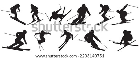 Freestyle Skier Silhouette collection.skiers vector illustration  Royalty-Free Stock Photo #2203140751