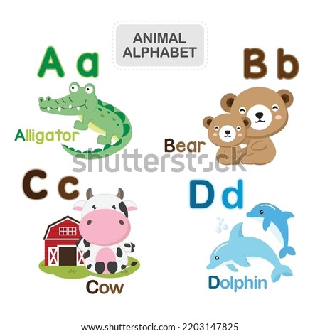 Cute animal alphabet from Letter A to D