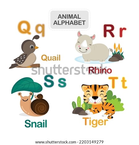 Cute animal alphabet from Letter Q to T