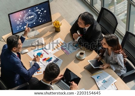 Customer relationship management system on modish computer for CRM business and enterprise Royalty-Free Stock Photo #2203154645