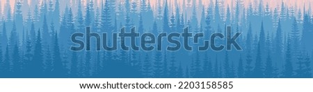 Coniferous forest in the morning haze, banner