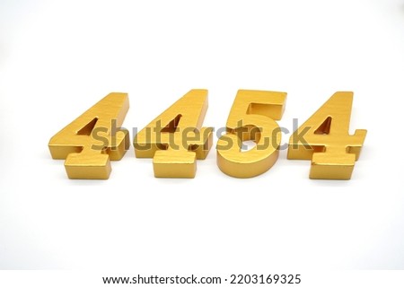    Number 4454 is made of gold-painted teak, 1 centimeter thick, placed on a white background to visualize it in 3D.                                