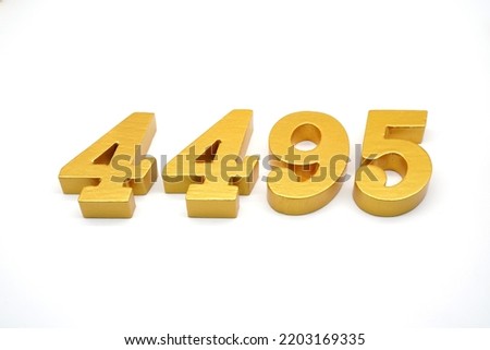   Number 4495 is made of gold-painted teak, 1 centimeter thick, placed on a white background to visualize it in 3D.                              