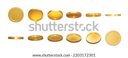 3D Render. Set of gold coins isolated on background in different positions. Bank or financial illustration Royalty-Free Stock Photo #2203172301