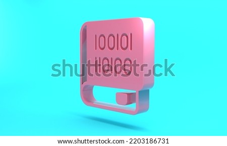 Pink Books about programming icon isolated on turquoise blue background. Programming language concept. PHP, CSS, XML, HTML, Javascript learning. Minimalism concept. 3D render illustration.