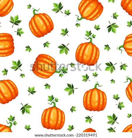 Seamless pumpkin background with maple leaves