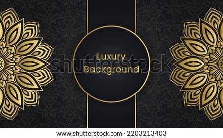 Luxury ornamental gold vintage greeting card background design. Gorgeous luxury decorative mandala background design. Invitation, Diwali, India, Indian, Arabic, Damask, Royalty-Free Stock Photo #2203213403
