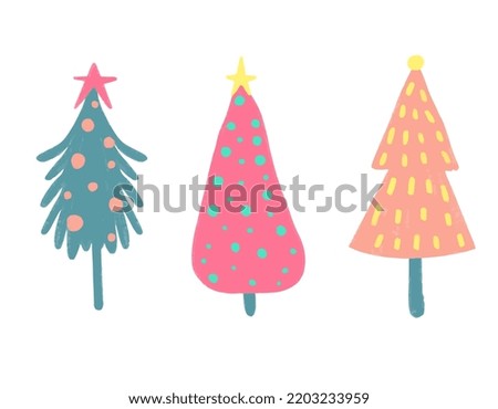 Vector Set of Christmas trees cute watercolor hand-painted for creating card.
