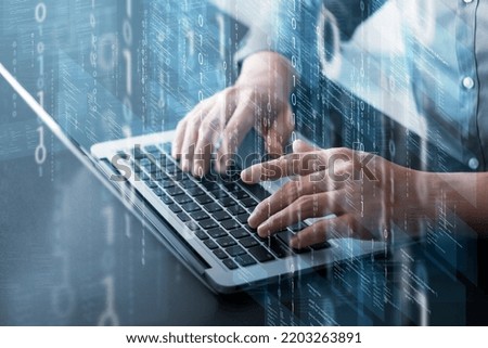 Professional IT programmers working on websites and social security, software developers typing computer code for internet digital security.