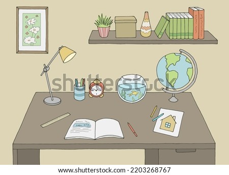 Study table graphic color interior sketch illustration vector
