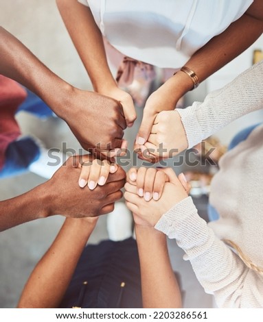 Support, prayer and trust with people holding hands in counseling for mental health, wellness or teamwork. Worship, hope and community group therapy for help, solidarity or spiritual faith from above Royalty-Free Stock Photo #2203286561