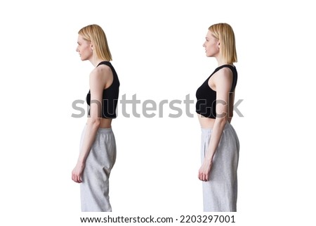 Woman with slouch and straight posture Royalty-Free Stock Photo #2203297001