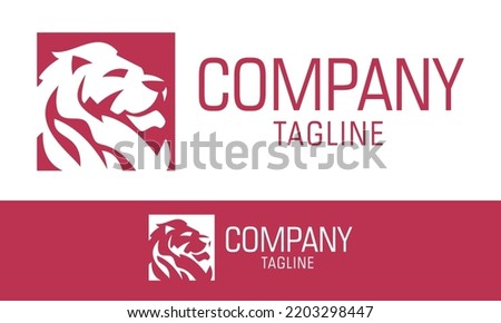 Red Color Negative Space Lion Face Logo Design