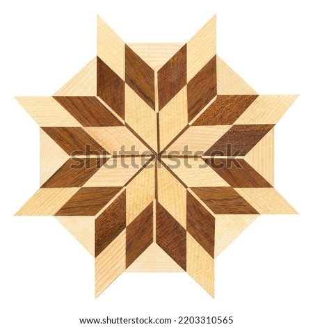 Wooden marquetry frame, wooden frame made from a combination of different woods, isolated on a white background Royalty-Free Stock Photo #2203310565