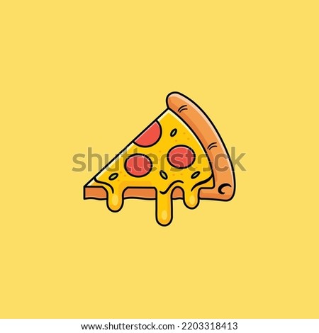 Vector illustration of Modern Pizza Icon. Vector hand drawn pizza on yellow background, delicious melted pizza 1 slice. suitable for design purposes.