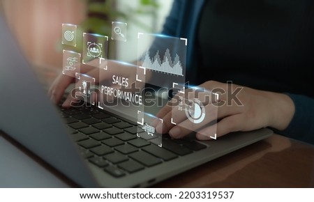 Sales performance management and report concept.  Drive sales performance to optimize sales team's capabilities and optimize the window opportunity for the sale. Improve sales efficiency, agile CRM. Royalty-Free Stock Photo #2203319537