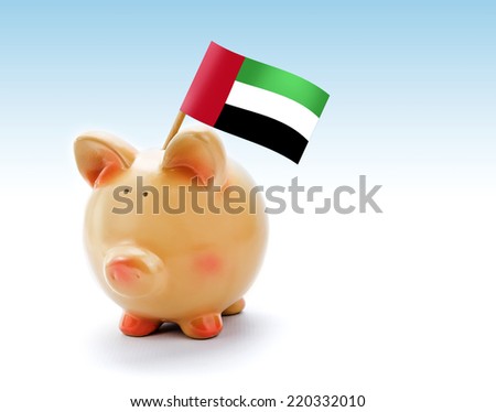 Piggy bank with national flag of United Arab Emirates