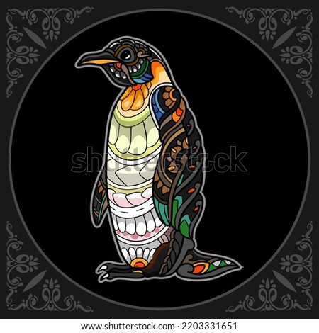 Colorful Penguin mandala arts isolated on black background